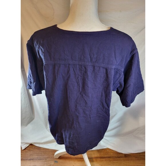 El Huarache Cottons Navy Blue Size L‎ Button Up Lagenlook - Picture 5 of 6